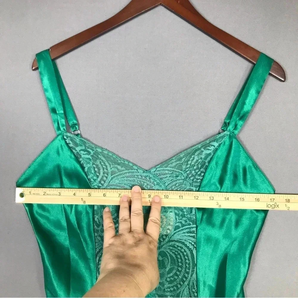 Victoria’s Secret VINTAGE GOLD LABEL Satin Lace Maxi Slip Dress Size Small Green - Picture 13 of 16